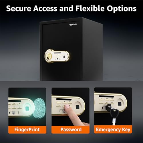 Image of Amazon Basics Digital Safe With Biometric Keypad | Metal Safe Locker For Home, Office, Hotel | Gross Capacity - 58L (Net - 51L), Black