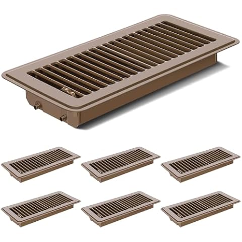 6Pcs Floor Register 4x10 Inches Vent Covers for Home Wall Floor Heavy Duty Walkable Steel Air Vent Covers Ceiling Adjustable Air Flow Direction Floor Registers Grilles & Vents (Brown) Cover