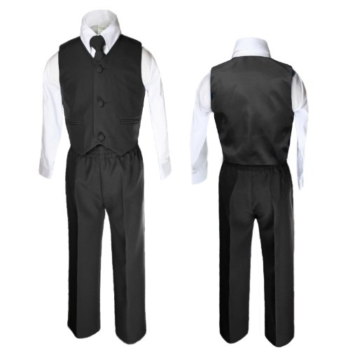 Unotux 4 Piece Formal Boys Black Vest Necktie Sets Suits from 0 Month to 7 Years (4T)