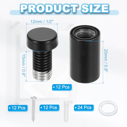 Image of PATIKIL 1 /2 inch x 1 inch Standoff Screws, 12 Pack Stainless Steel Wall Mount Sign Standoffs Mounting Hardware Advertising Nail for Hanging Acrylic Picture Frame, Black