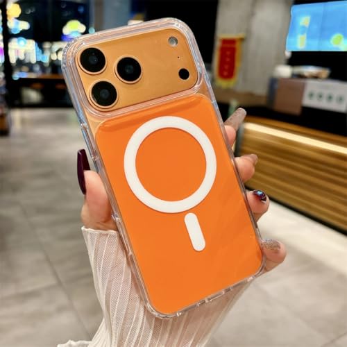 Coque magnétique iPhone 17 transparente antichoc étui acrylique orange charge sans fil