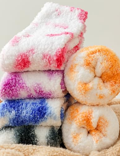 Tie Dye Fuzzy Socks-Warm Cozy Christmas Gifts-Soft Fluffy Socks-Stocking Stuffer for Women-Size 5-102
