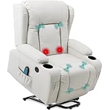 Best Choice Products Modern Linen Electric Power Lift Chair, Recliner Massage Chair, Adjustable Furniture for Back, Legs w/ 3 Positions, USB Port, Heat, Cupholders, Easy-to-Reach Button - Ivory