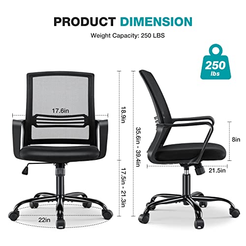 Office Chair Desk Chair Home Office Computer Chair With Wheels Mesh Office Chair With Lumbar Support, Mid Back Ergonomic Office Desk Chair With Armrests Adjustable Work Chairs, Black #TOP2