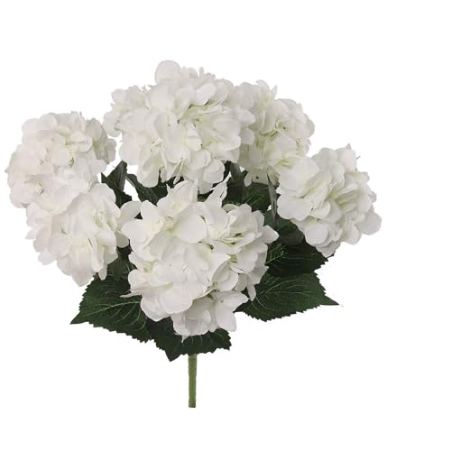 Larksilk White Artificial Hydrangea Bushes, 3-Pack, UV Resistant Outdoor