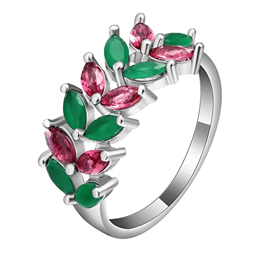 Zircone cubique rouge vert sur bague de fiançailles feuille marquise