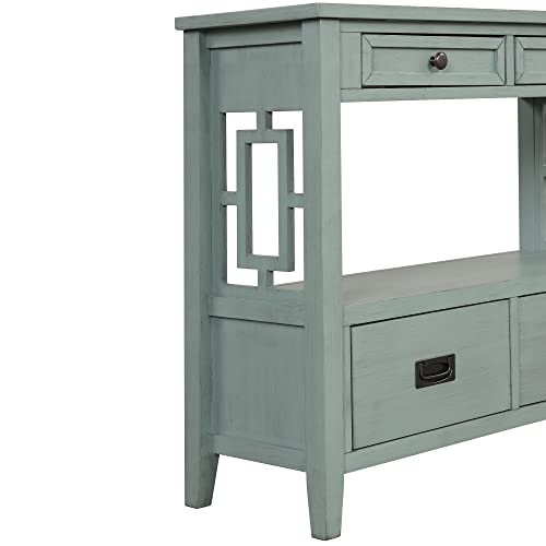 CuisinSmart 36" Farmhouse Console Table with 4 Drawers, Buffet Cabinet Sofa Table with Storage Shelf for Entryway Hallway Kitchen Green