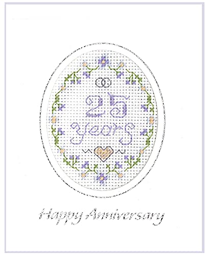 Lifetime Samplers & Decorative Textiles Mini Silver Wedding Anniversary Card kit - Complete Cross Stitch kit on 16 Ivory aida
