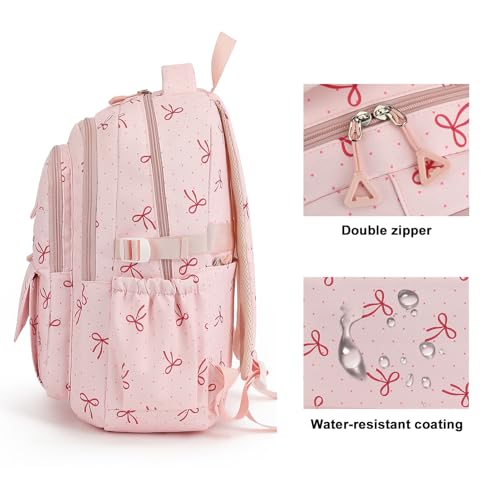 Image of Kids High Middle School Backpack for Girls Travel Kawaii Laptop Coquette Bow Bookbag,Pink Bow