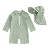 Generisch Schwimmshorts Baby-Badeanzug für Jungen und Mädchen,einteilig,gestreift,mit Reißverschluss,Rashguard,langärmelig,aus Seersucker,Sonnenanzug