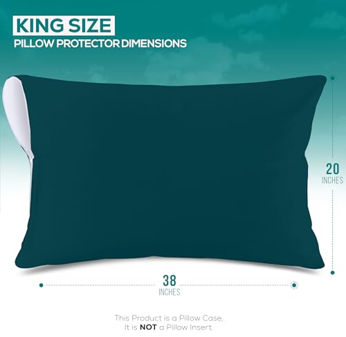 Image of Utopia Bedding Premium 100% Waterproof Pillow Protectors with Zipper King Size (Set of 2), Bed Bug and Dust Mite Proof Zippered Pillow Covers, Pillow Encasement Cases, Teal