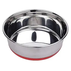 Dog Boss Pet Dog Bowl (Red) Export Quality with 100% Silicon Bonded Rubber Base Stainless Steel Dog Food Bowl Feeder Bowls 1 QT