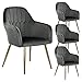 Wolmics Esszimmerstühle Skandinavisch 4er Set Stühle Samt mit Armlehne und Rückenlehne,Küche Wohnzimmer Sessel aus Metallbeinen,Dunkelgrau+Gold