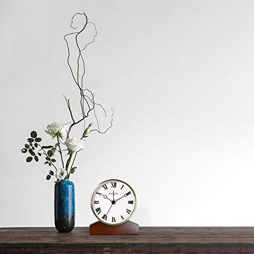 Presentime & Co Mozart Mantel Alarm Clock, Tabletop Clock, 6 X 5.5 Inch, Silent, Wooden Base, Walnut Finish, Golden Color, Roman Numeral #TOP5