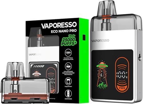 Vaporesso ECO Nano Pro Kit 1000mAh Built-in Battery fit 6ml ECO Nano 0.6/0.8/1.2ohm Mesh Pod 25000 puffs Electronic Cigarette Vape Support ECO/POWER Mode No Nicotine (Argent fin)