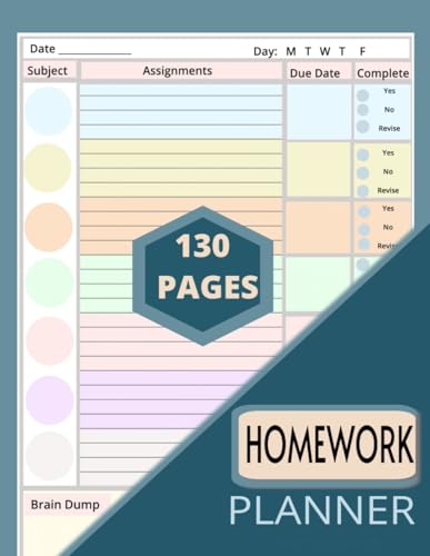 Colorful Homework Planner for ADHD Students: Undated Brain Dump & Task Assignment Journal Notebook for Focus & Productivity in Middle School Kids, High School Teens, & College Adults