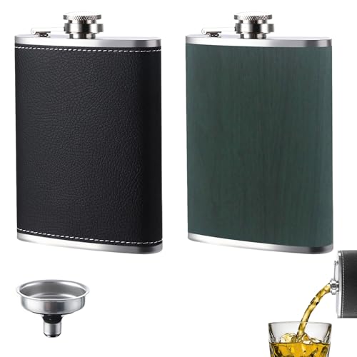 2 Pcs 8 Oz Stainless Steel Hip Flask Set Hip Flasks for Men and Women Leak-Proof Hips Flasks with Textured Finish for Camping Festivals Hiking Travel and Gifting