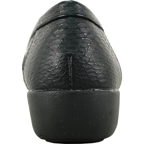 Image of KOZI Women Comfort Casual Wedge Shoe Slip-On Loafer ML Collection Round Toe Penny Loafer Removable Insole Black Champagne