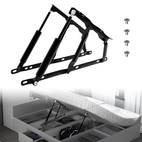 2 Stück Pneumatische Bett Hebemechanismus 100KG Gasdruckfeder für schwere Bettkästen, Scharniere Klapp Lift Up Feder Scharniere,Sofa Faltbares Scharnier