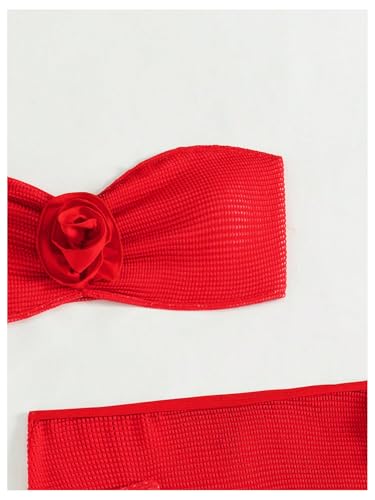 SweatyRocks Women's 3 Piece Bathing Suit Floral Design Strapless High Cut Bikini with Cover Up Skirts Swimsuit4