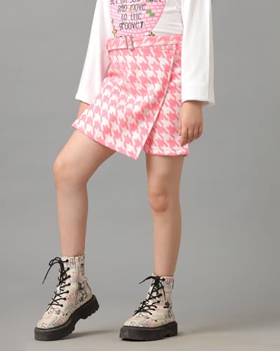 Image of Under Fourteen Girls Flannel Checks Skort | Skirt for Girls | Woven | 14-15 Yrs(Pink)