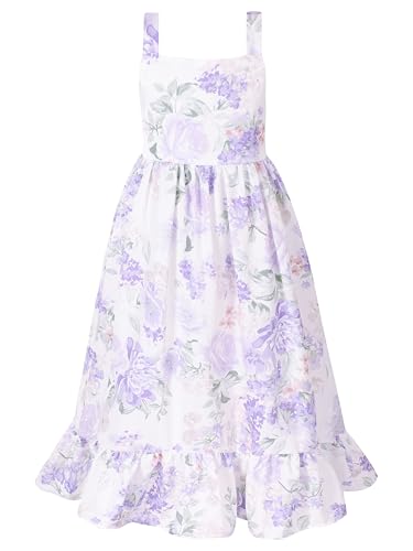 Flofallzique Girls Floral Dress Summer Vintage Tie Back Kids Birthday Party Boho Maxi Dress for 4-142