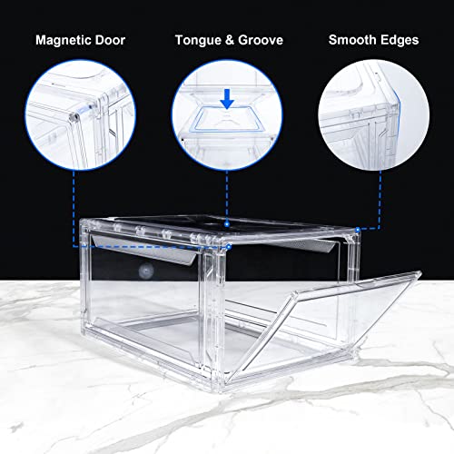 Aohmpt 12 Pack Shoe Box,Drop Front Shoe Box,Clear Plastic Stackable Sneaker Box,Shoe Containers With Magnetic Door,Acrylic Shoe Display Case,Sneaker Storage Bins #TOP4