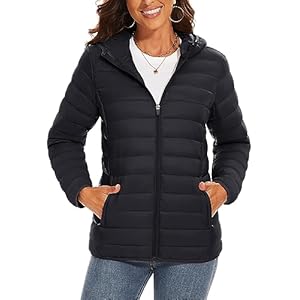 TACVASEN Women’s Lightweight Puffer Jacket Quilted Padded Down Jacket with Hood Pockets Waterproof Warm Winter Coat