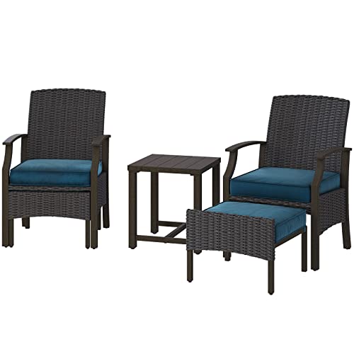 Grand patio Salon de jardin en rotin 5 pièces, table et chaises comprenant 2 fauteuils, ensemble de conversation en rotin, idéal pour l'intérieur et l'extérieur (marron foncé) Cover