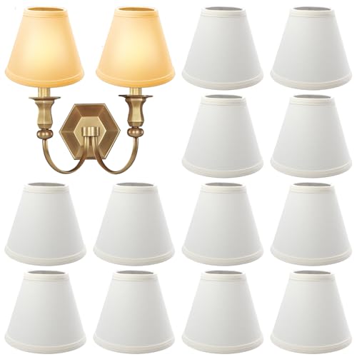 TANEMUDO 12 Pack Small Lamp Shade 3" x 6" x 5" White Barrel Fabric Lampshade Cover Beige Linen for Table Floor Lamp Eyes Protected Appearance