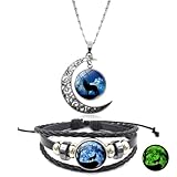 Animal Wolf Necklace and Bracelet set Wolf Howl Charm Bracelet Necklace Glow in the Dark Wolf Pendant Necklace for Women Men Halloween Jewelry Gift
