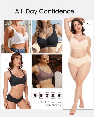 Image of Scalloped Lift Bras for Women No Underwire Buttery Soft Push Up Wireless Bras V Neck Seamless Bralettes