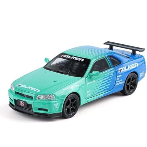 Image of 1.32 Scale Nissan GT-R R34 Diecast Car Model Toy with Pull Back Action, Openable Doors, Alloy Body & Detailing | Sports Toy for Kids & Collectors | Luxury Racing Car Gift