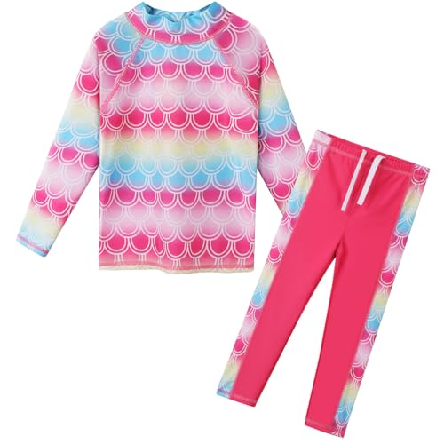 Image of Girls Two Piece Swimsuit Long Sleeve Floral Bathing Suit UPF 50+ Summer Beach Swimwear