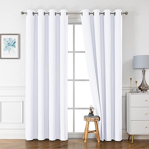 Owenie Maya 100% Complete Blackout Curtains 84 Inch Length 2 Panels Set, Solid Warm Thermal Insulated Energy Efficient Window Curtain Grommet Panels For Bedroom, 54 W X 84 L, White #TOP18