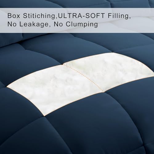 Image of COHOME Full Size Cooling Comforter, All-Season Quilted Down Alternative Duvet Insert, Luxury Hotel Breathable GentleSoft Comforter with Anti-Clump Tech & 8 Tab - Reversible - Navy Blue 82 inchx86 inch