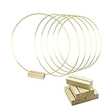 Worown 6 Pack 8 Inch Metal Floral Hoop Centerpiece with 6 Pack Wooden Stand for Table, Gold Metal Rings for Making Wedding Table Wreath Decor, Wall Hanging Wreaths and Dream Catcher Crafts