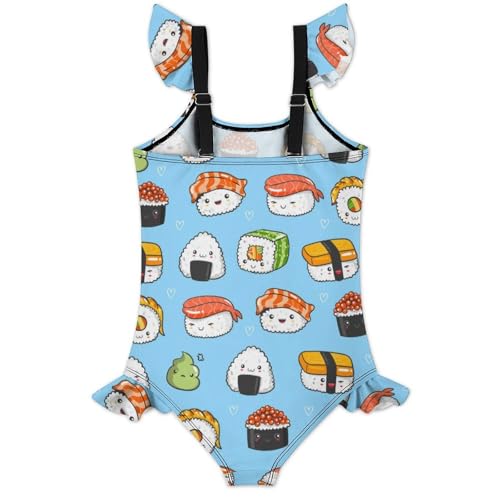 Image of Girls One Piece Swimsuit Macaroni Cheese Pasta Food Ruffles Swimwear Bathing Suits 3-12 Years