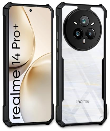Image of WOW IMAGINE Shock Proof Clear Protective Back Case for Realme 14 Pro Plus 5G - AirEDGE Technology | 360 Degree Camera Protection | Transparent Hybrid Back Case Mobile Cover - Black