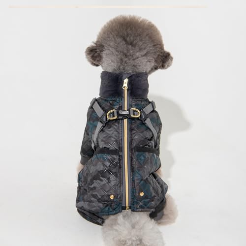 Puppia Bylur Winter-Overall mit Stehkragen, durchgehendem Reißverschluss, mit integriertem Geschirr, für kleine und mittelgroße Hunde, Schwarz, Größe L