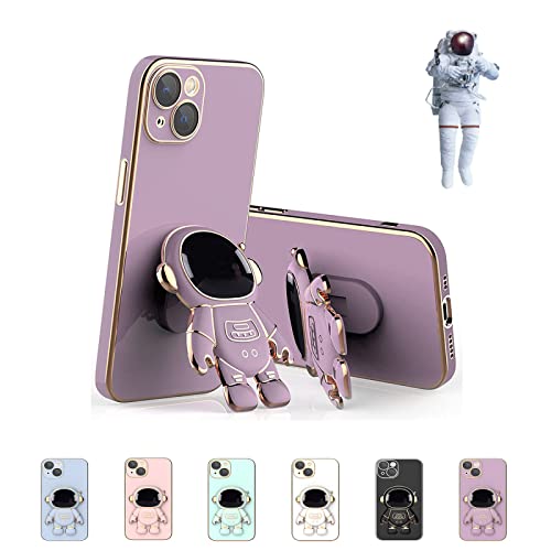 qavcg Astronaut Hidden Stand Case Cover for iPhone, Astronaut Phone Case with Stand Lens Film Protective Cover, Astronaut Phone Case Stand, 6D Plating Phone Case, Purple, 13