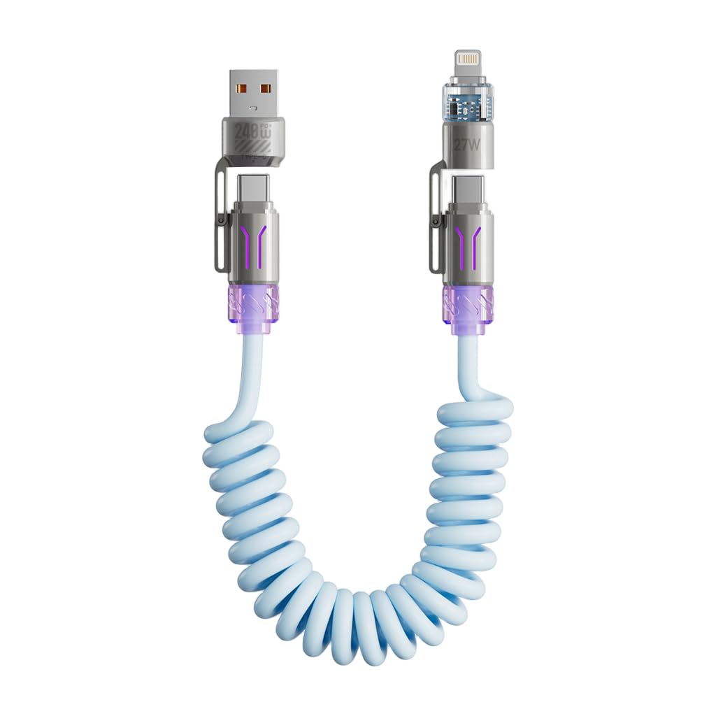Verilux® 4 in 1 TYPE C Phone Charging Cable for iPhone 16/15/14, PD 240W USB C/USB Fast Charging Cable, Tangle Free Extendable Fashion Spring Charging Cord Design, for Home, Car, Travel, Office-image-8