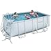 Produktbild Bestway Frame Pool Power Steel, Set, hellgrau, rechteckig mit Filterpumpe und Sicherheitsleiter, 412 x 201 x 122 cm, grau