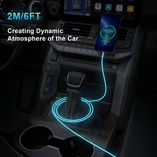 2M/6Ft Flowing Led Light Up Lightning Charge Cable,Glowing Apple Charger Adapter Sync Data Connector Cord For Car With Iphone 13/12 Pro Max /11 Pro/Xr/Xs Max/X/8 7 Se 2020,Ipad/Ipod (Blue) #TOP3