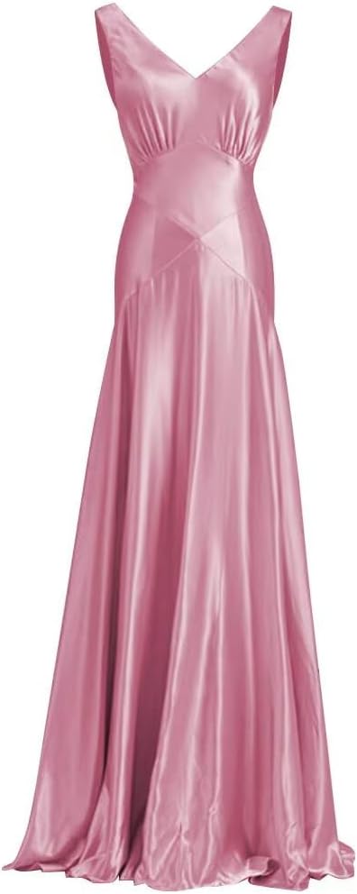 Satin Bridesmaid Dresses V Neck Long Prom Dress A-Line Formal Dresses for Women