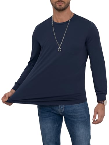 3 Pack Men's Long Sleeve Pure Cotton T-Shirt Crewneck Pocket Tee Longline Casual Lightweight Fall Basic Shirts2