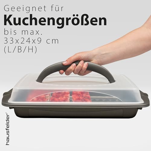 Hausfelder Transportbox groß rechteckig aus Kunststoff mit Deckel, Kuchen Transportbox für Blechkuchen XXL 30x44x9cm, Kuchenbehälter Kuchencontainer mit Deckel