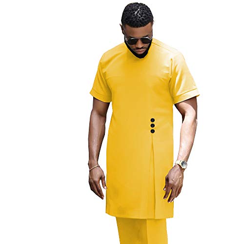 African Men Clothing Traditional Set Dashiki Shirt and Ankara Pants Formal Outfit Blue Suit 5X