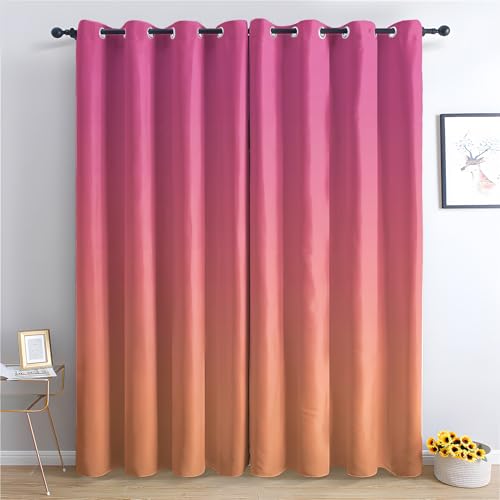 zcwl Pink Coral Orange Ombre Curtains for Bedroom Living Room, Gradient Patterned Blackout Curtains, Thermal Insulated Eyelet Curtain, 108 Drop Window Treatments Drapes, 90x108 Inch (W x L), 2 Panels