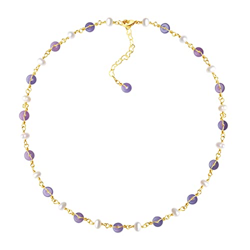DAUMIER Freshwater Pearl Donut Purple Agate Choker June Birthstone Jewelry ...